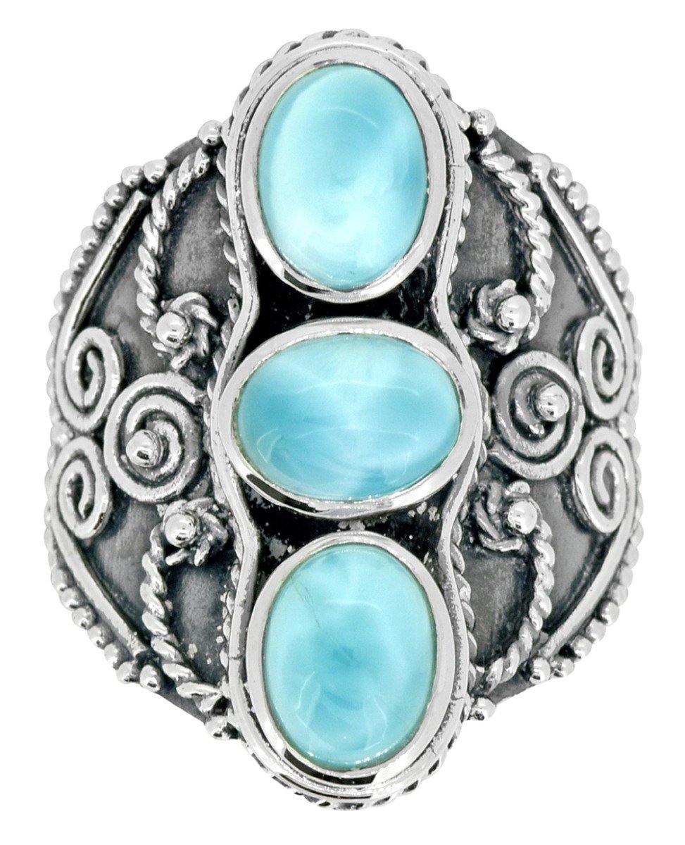 Natural Larimar Gemstone 925 Sterling Silver Ring - YoTreasure