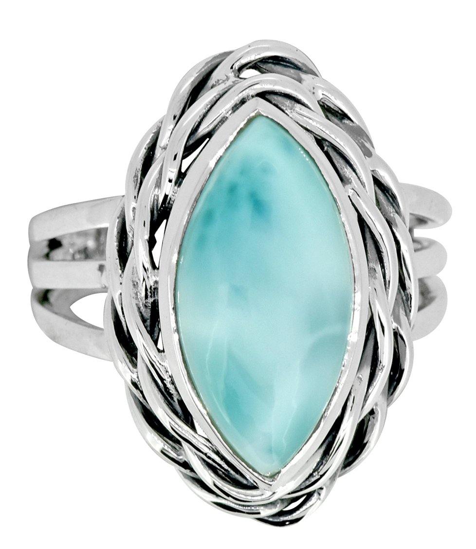 Natural Larimar Solid 925 Sterling Silver Braided Design Ring Jewelry - YoTreasure