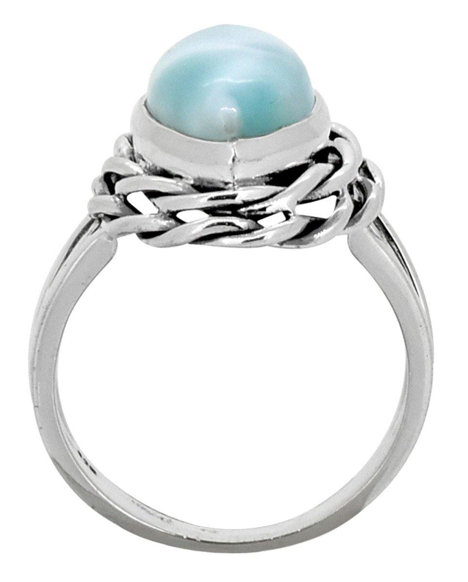 Natural Larimar Solid 925 Sterling Silver Braided Design Ring Jewelry - YoTreasure