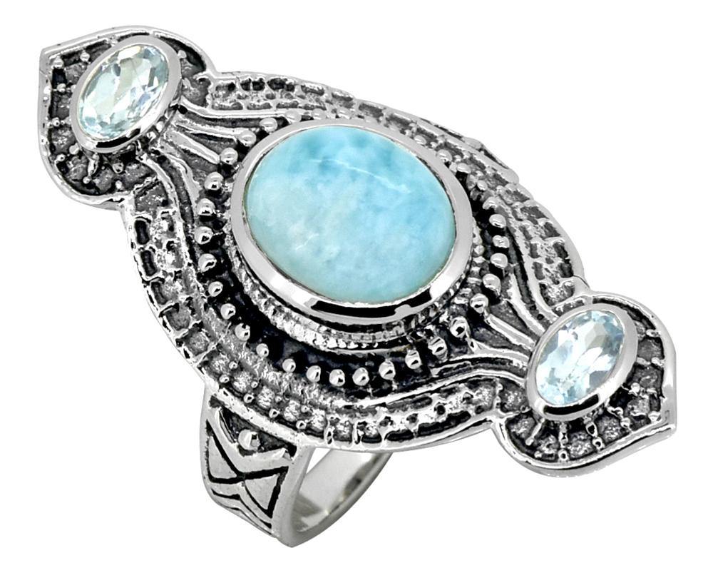 Larimar Blue Topaz Solid 925 Sterling Silver Ring Jewelry - YoTreasure