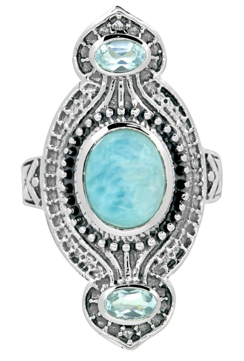 Larimar Blue Topaz Solid 925 Sterling Silver Ring Jewelry - YoTreasure