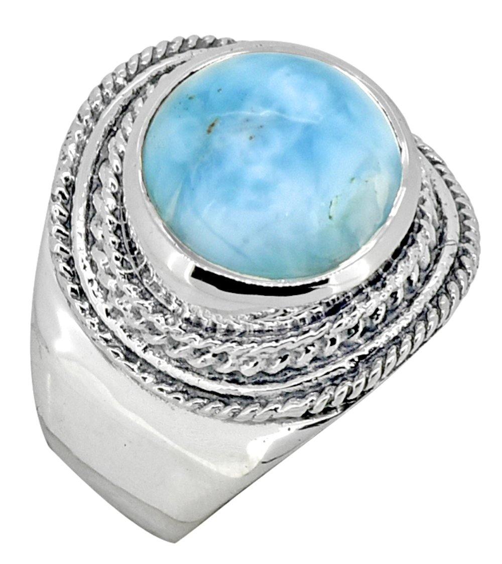 Natural Larimar Solid 925 Sterling Silver Ring Jewelry - YoTreasure