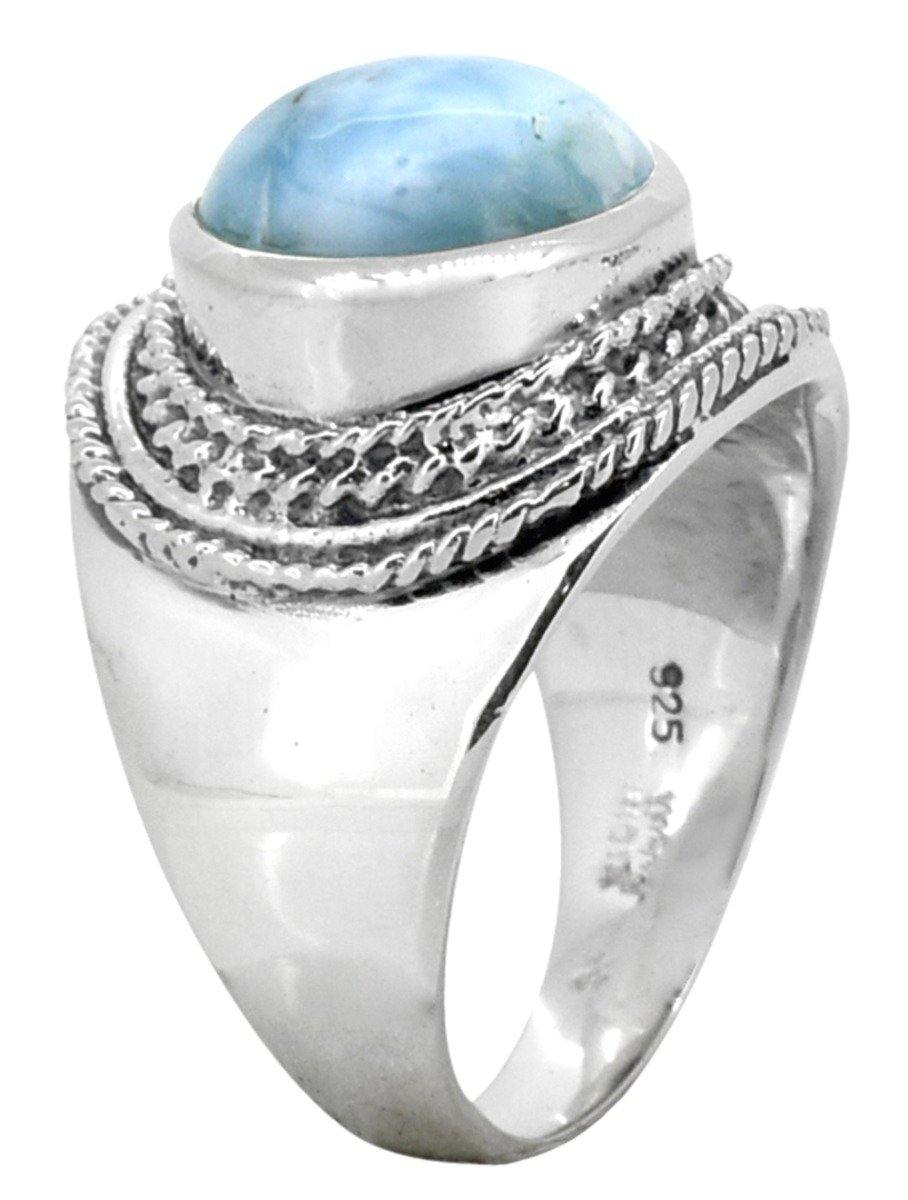 Natural Larimar Solid 925 Sterling Silver Ring Jewelry - YoTreasure