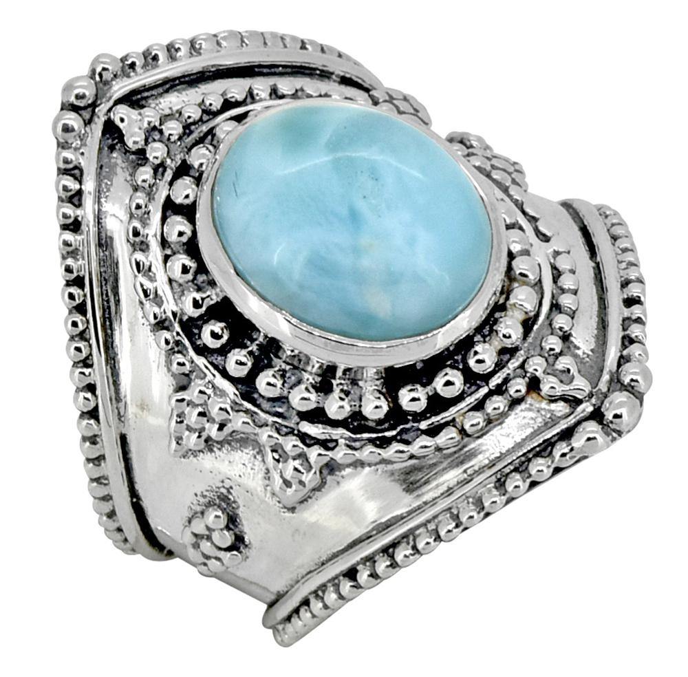 Natural Larimar Solid 925 Sterling Silver Ring Jewelry - YoTreasure