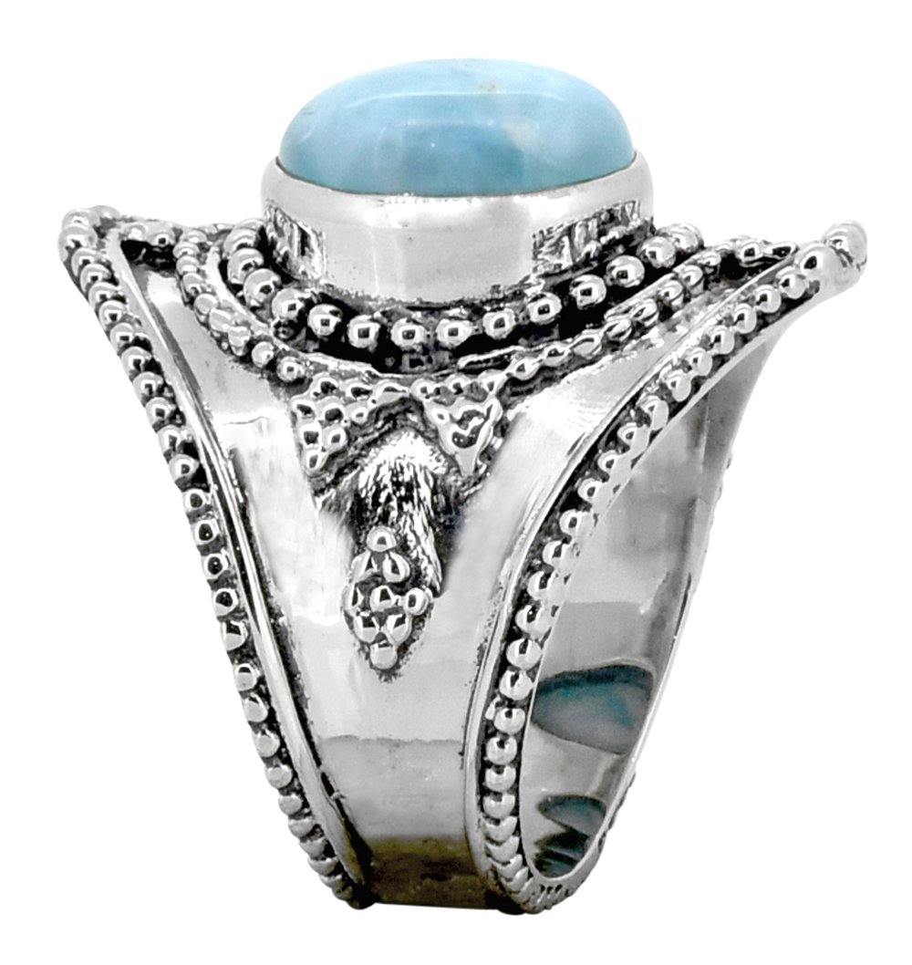 Natural Larimar Solid 925 Sterling Silver Ring Jewelry - YoTreasure