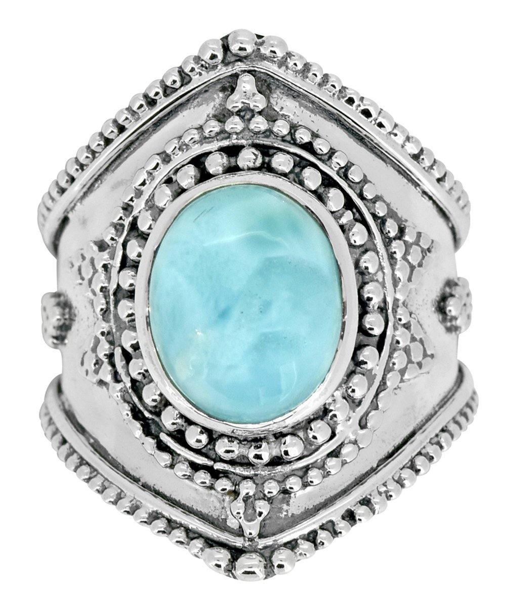 Natural Larimar Solid 925 Sterling Silver Ring Jewelry - YoTreasure