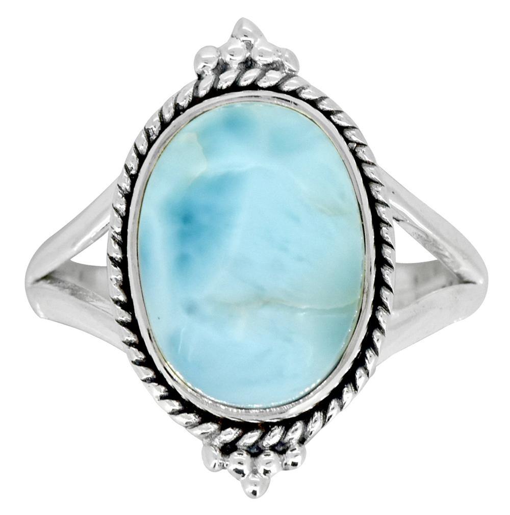 Larimar Solid 925 Sterling Silver Ring Gemstone Jewelry - YoTreasure