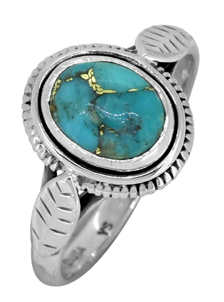 Blue Copper Turquoise Solid 925 Sterling Silver Ring Jewelry - YoTreasure