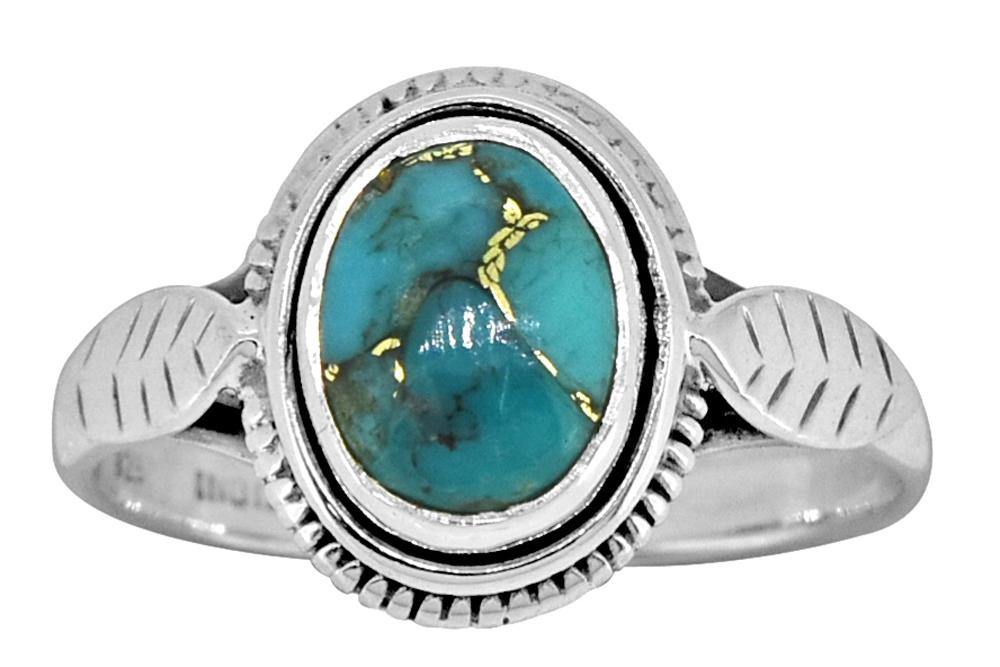 Blue Copper Turquoise Solid 925 Sterling Silver Ring Jewelry - YoTreasure