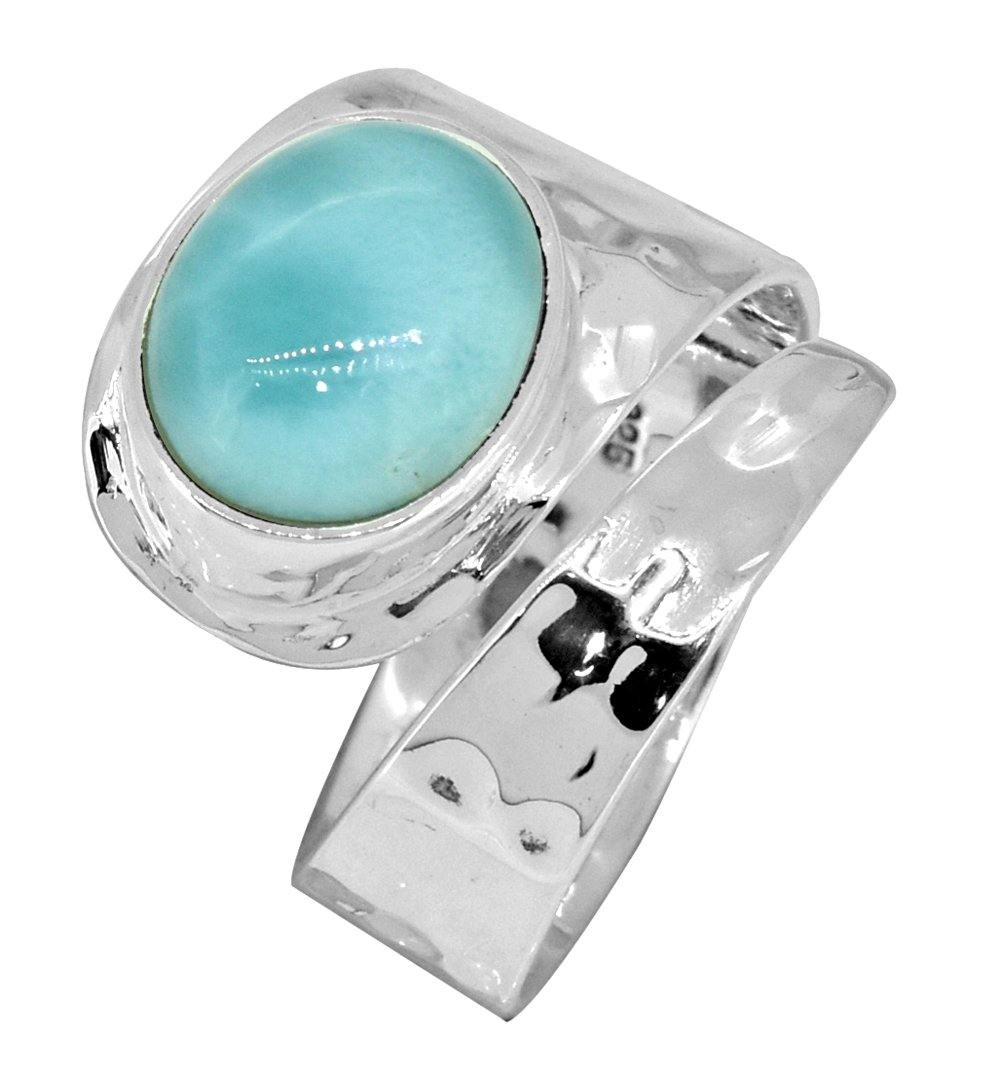 Natural Larimar Solid 925 Sterling Silver Designer Ring Jewelry - YoTreasure