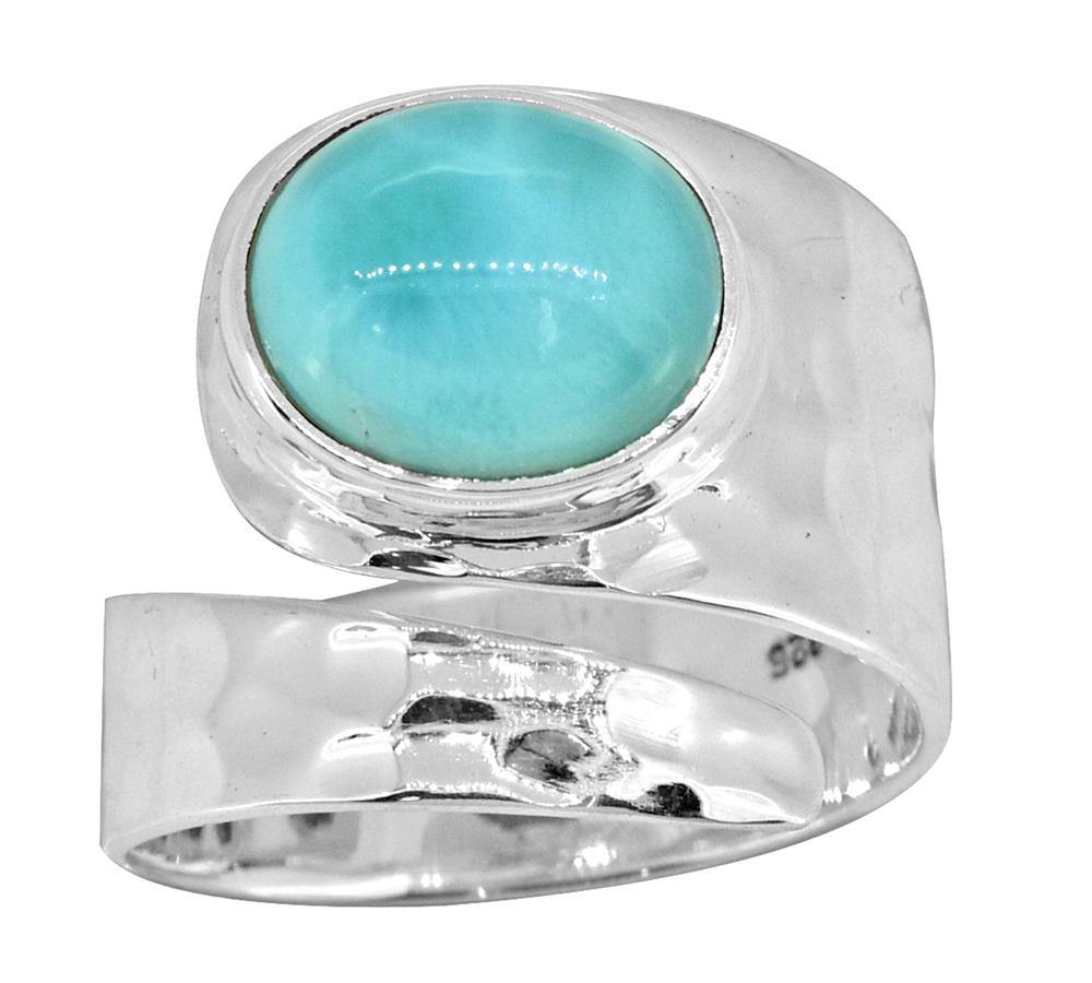 Natural Larimar Solid 925 Sterling Silver Designer Ring Jewelry - YoTreasure