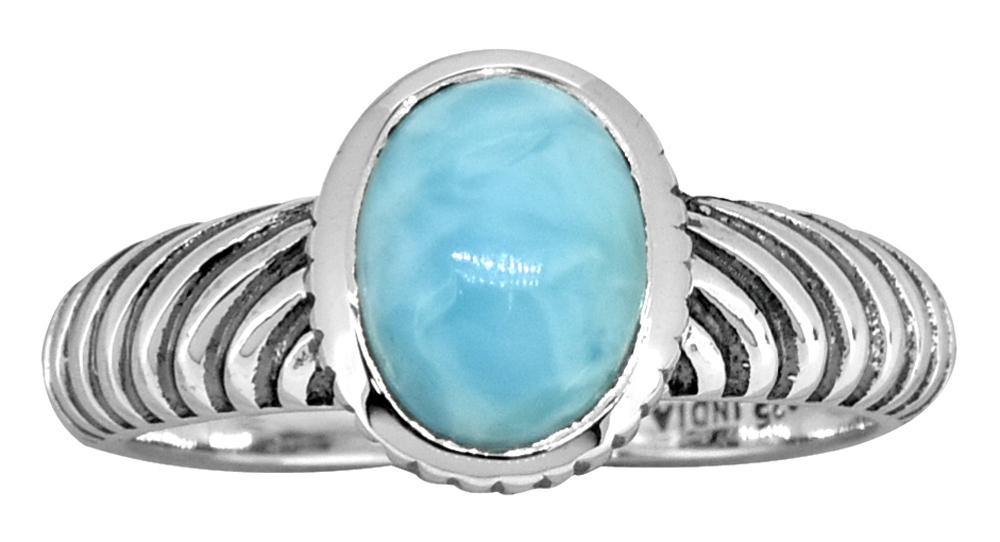 Natural Larimar Solid 925 Sterling Silver Ring Jewelry - YoTreasure