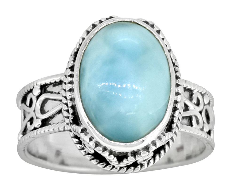 Natural Larimar Ring Solid 925 Sterling Silver Gemstone Jewelry - YoTreasure