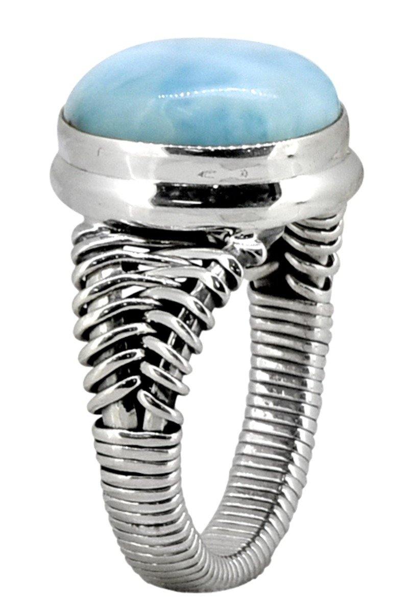 Natural Larimar Solid 925 Sterling Silver Ring Jewelry - YoTreasure