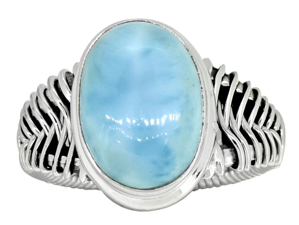 Natural Larimar Solid 925 Sterling Silver Ring Jewelry - YoTreasure