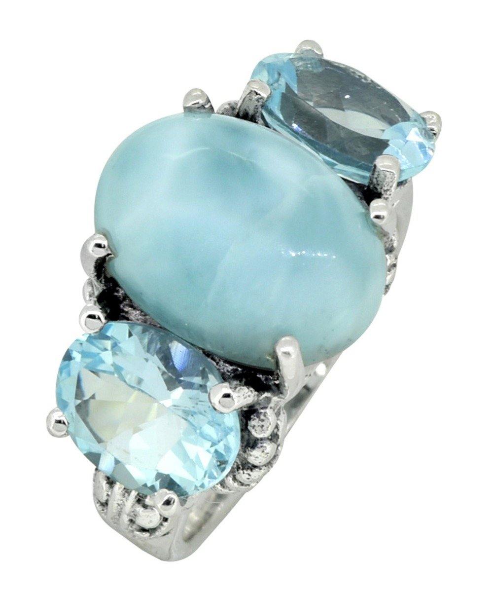 Natural Larimar Sky Blue Topaz Solid 925 Sterling Silver Designer Ring - YoTreasure