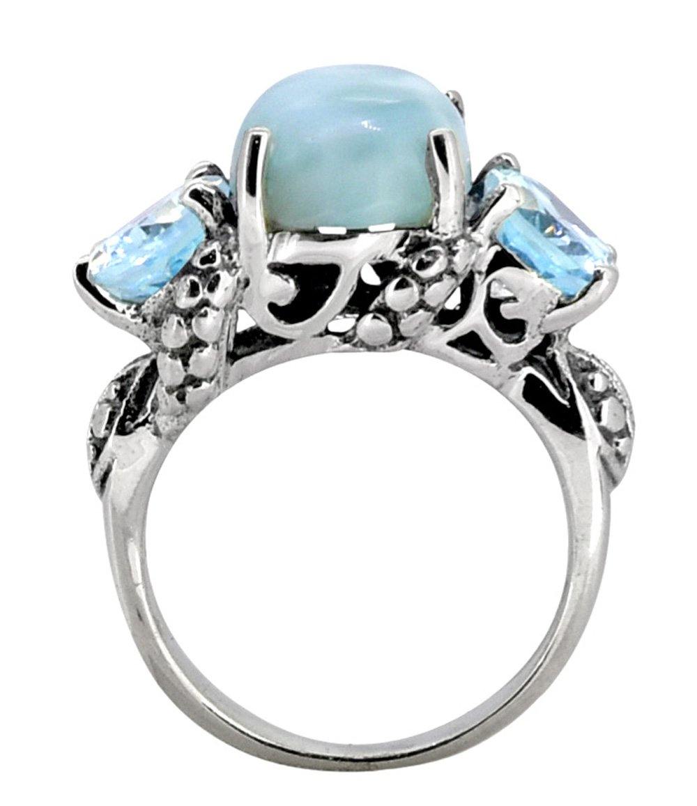 Natural Larimar Sky Blue Topaz Solid 925 Sterling Silver Designer Ring - YoTreasure