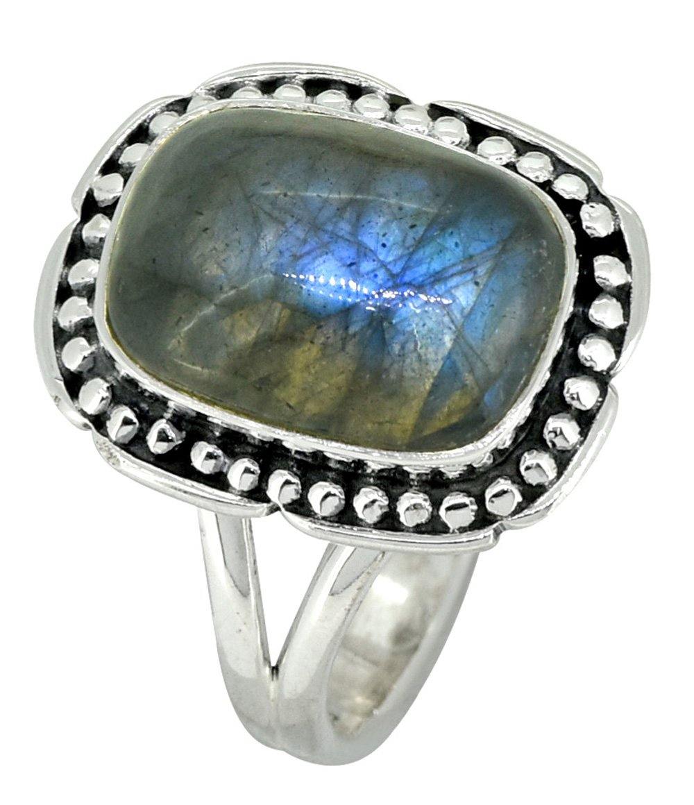 Blue Fire Labradorite Solid 925 Sterling Silver Ring Jewelry - YoTreasure