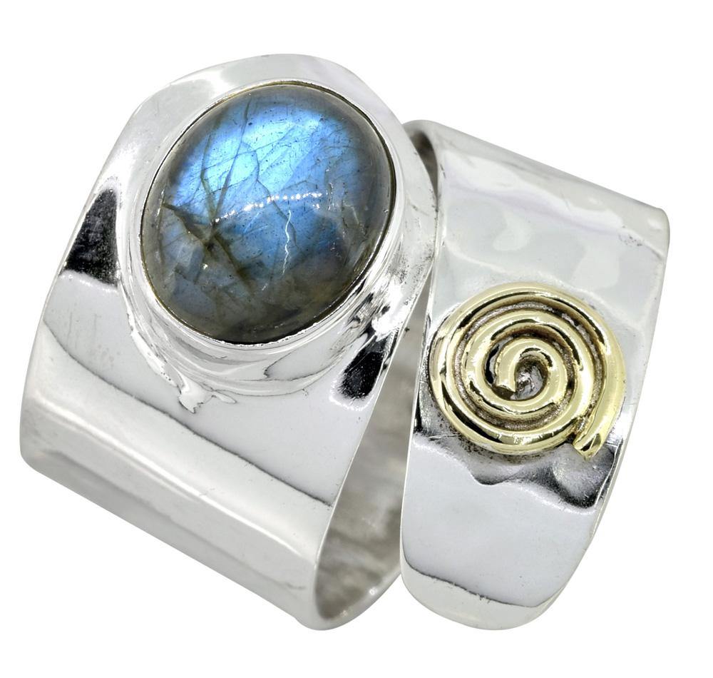 Labradorite Solid 925 Sterling Silver Brass Ring Jewelry - YoTreasure