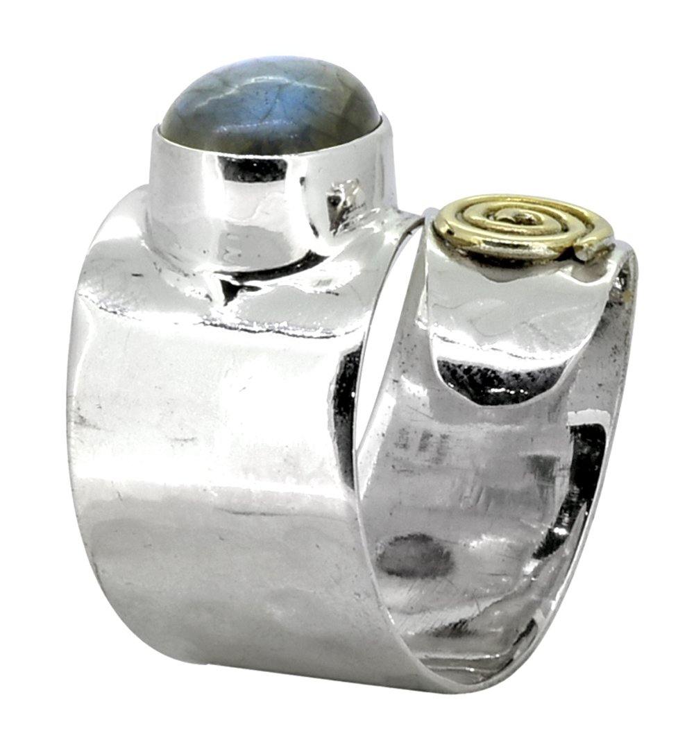 Labradorite Solid 925 Sterling Silver Brass Ring Jewelry - YoTreasure