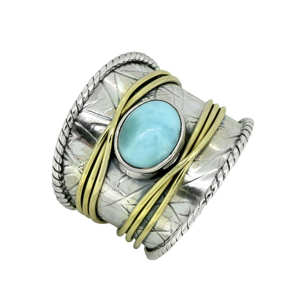 Larimar Solid 925 Sterling Silver Brass Designer Ring Jewelry - YoTreasure