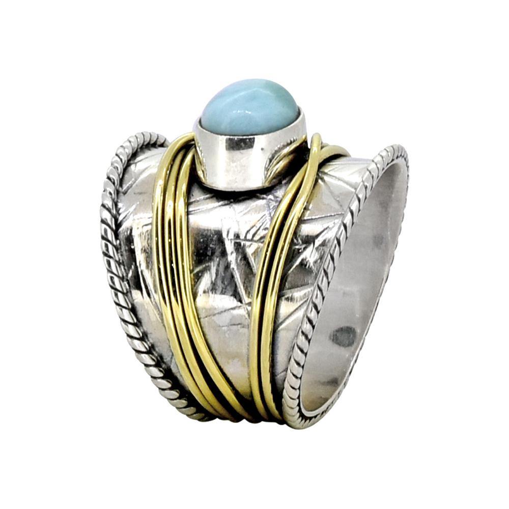 Larimar Solid 925 Sterling Silver Brass Designer Ring Jewelry - YoTreasure