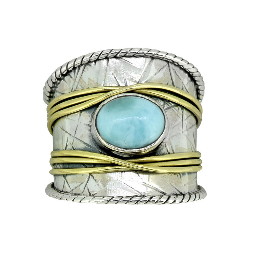Larimar Solid 925 Sterling Silver Brass Designer Ring Jewelry - YoTreasure