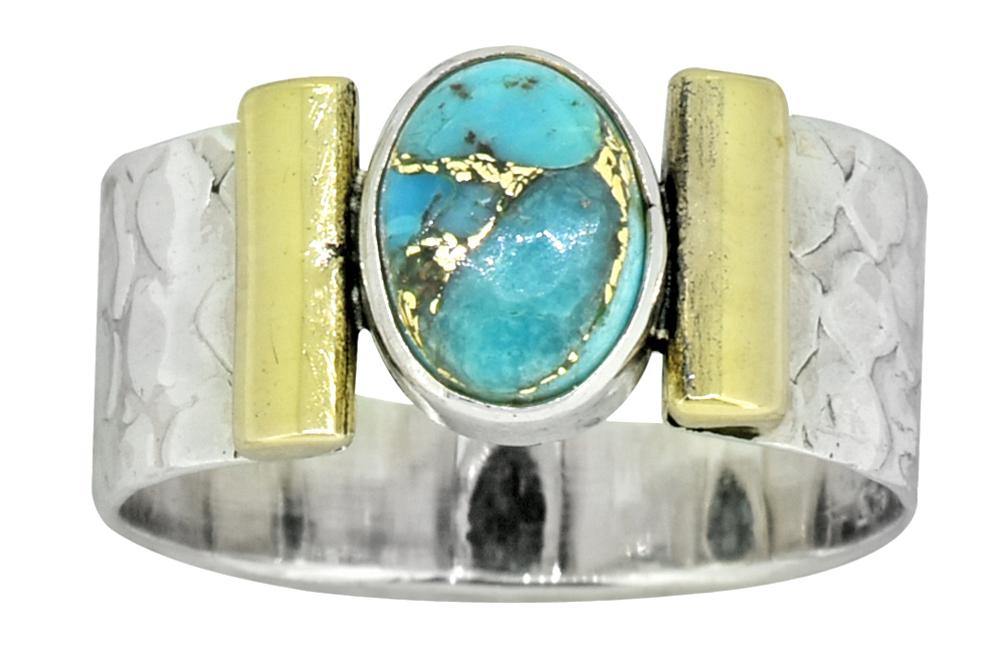 Turquoise Ring Solid 925 Sterling Silver Brass Gemstone Jewelry - YoTreasure