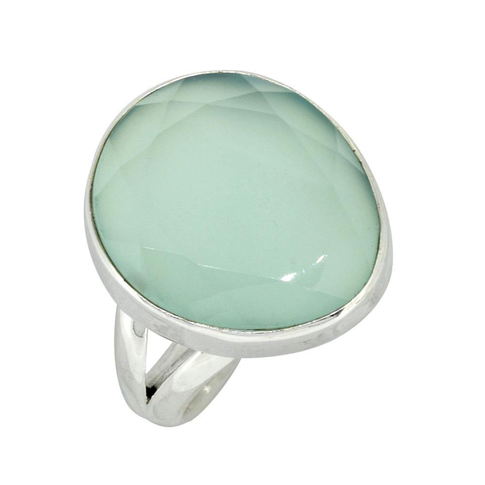 Aqua Chalcedony Ring Solid 925 Sterling Silver Gemstone Jewelry - YoTreasure