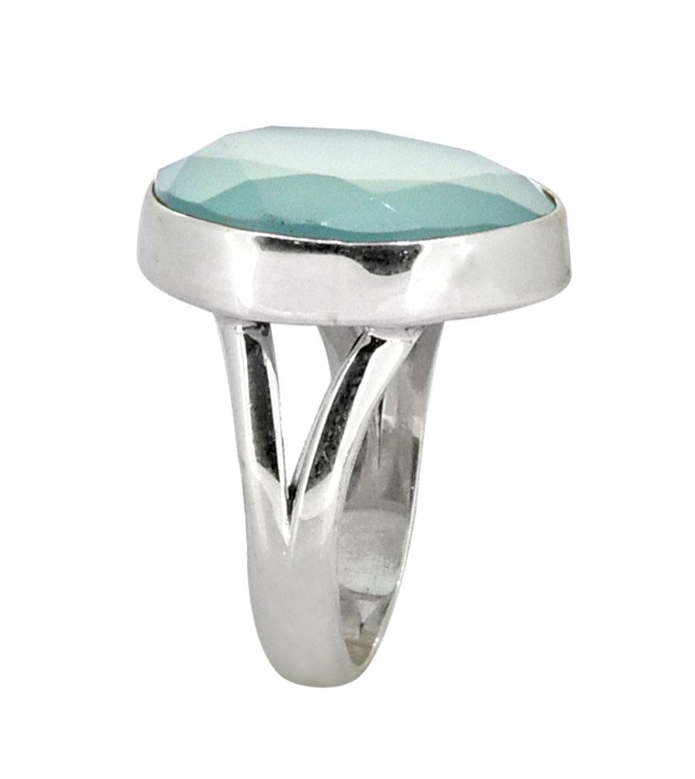 Aqua Chalcedony Ring Solid 925 Sterling Silver Gemstone Jewelry - YoTreasure