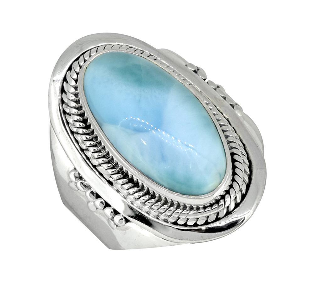 Natural Larimar Solid 925 Sterling Silver Ring Jewelry - YoTreasure