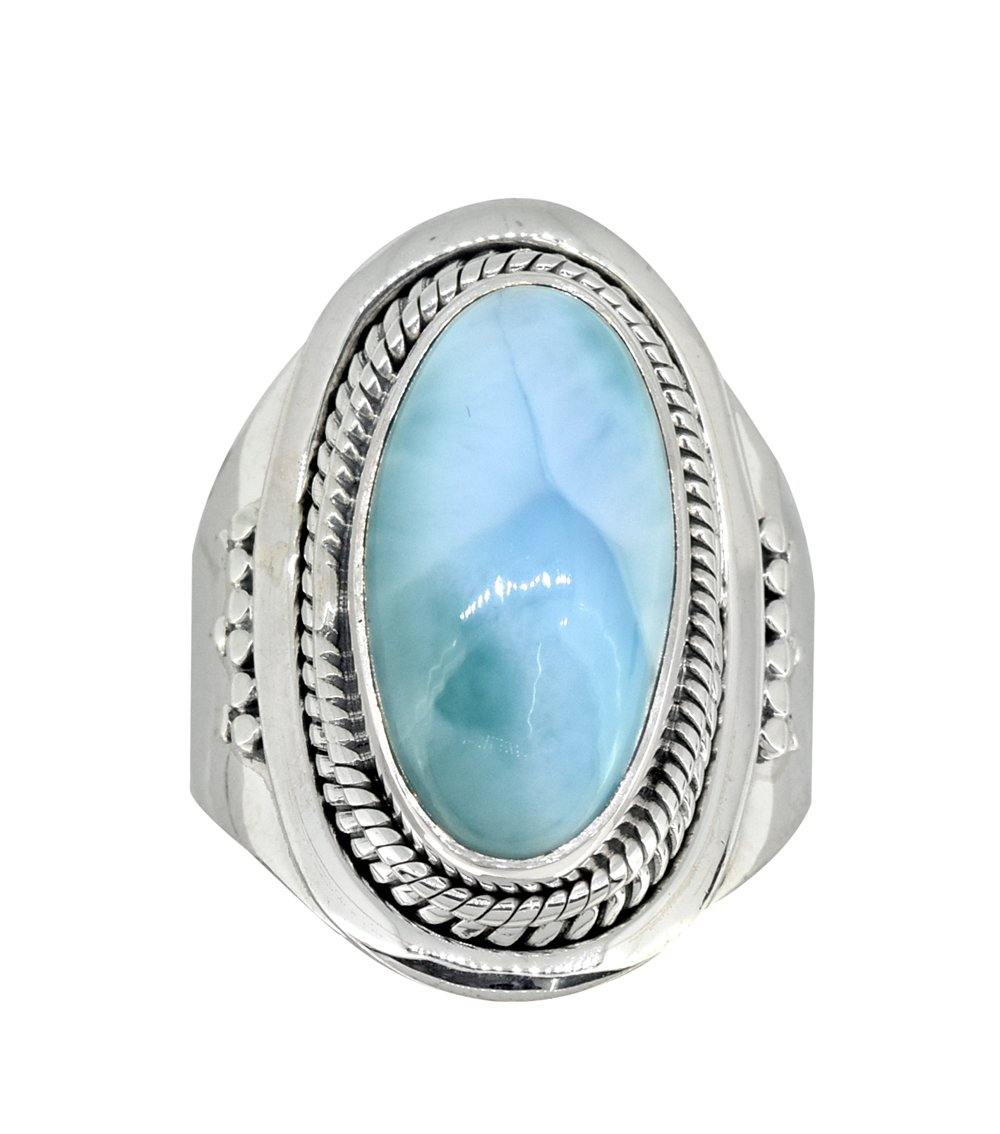 Natural Larimar Solid 925 Sterling Silver Ring Jewelry - YoTreasure