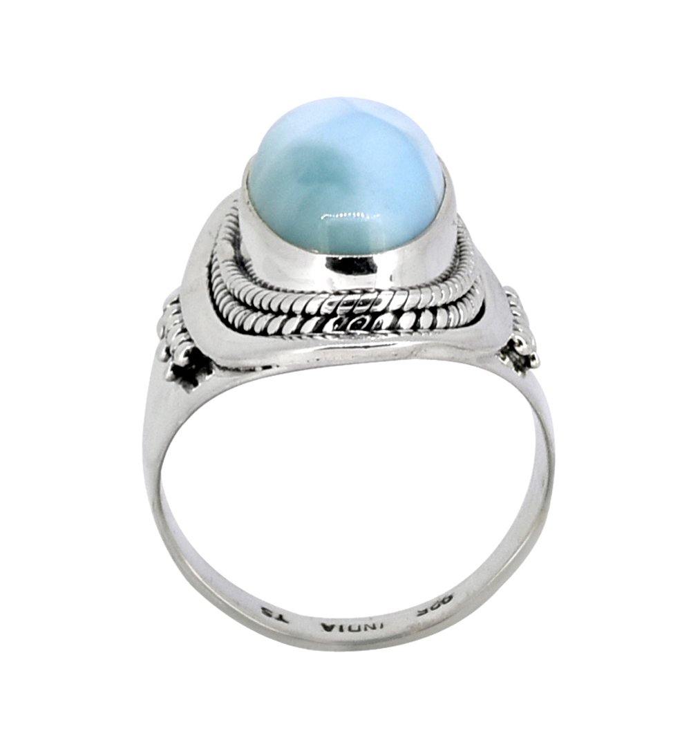 Natural Larimar Solid 925 Sterling Silver Ring Jewelry - YoTreasure