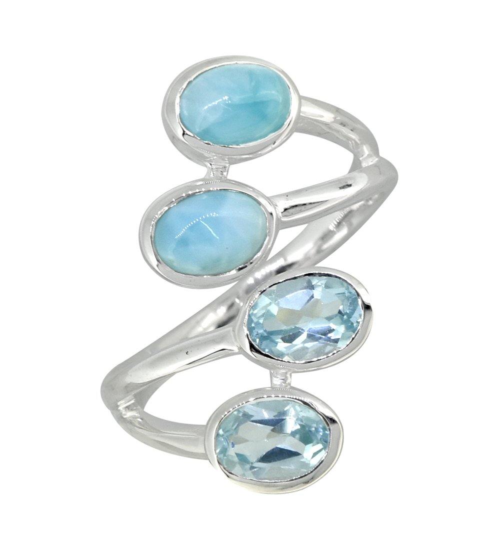 Natural Larimar Blue Topaz Gemstone Ring - YoTreasure