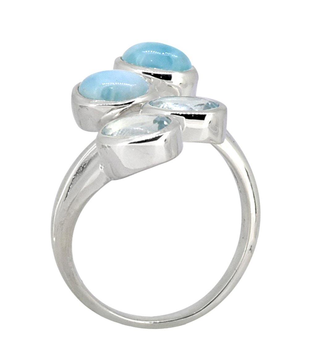 Natural Larimar Blue Topaz Gemstone Ring - YoTreasure