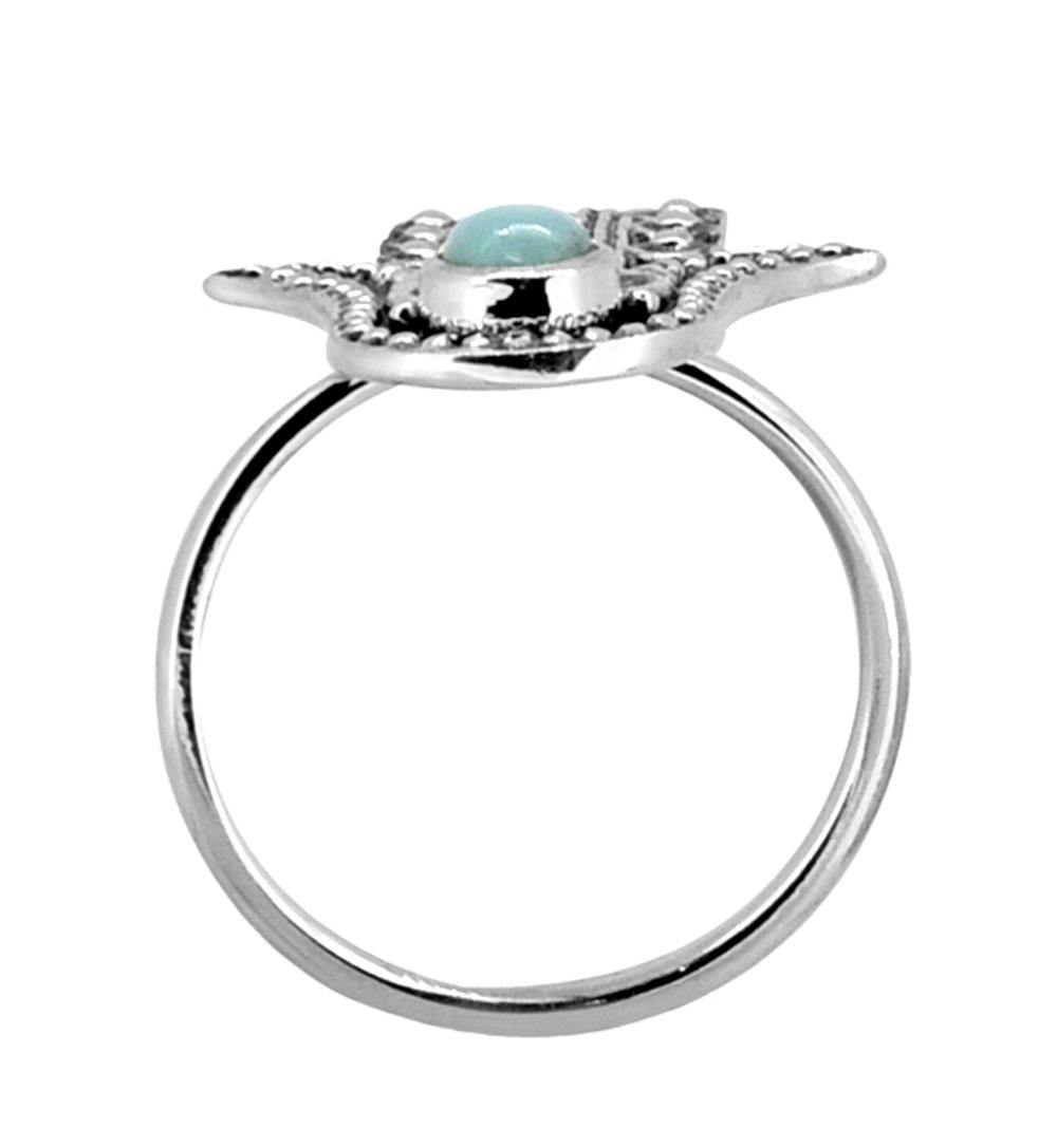 Natural Larimar Solid 925 Sterling Silver Hamsa Hand Ring Jewelry - YoTreasure