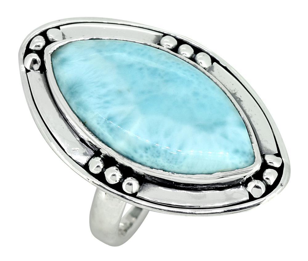 Natural Larimar Solid 925 Sterling Silver Ring Jewelry - YoTreasure