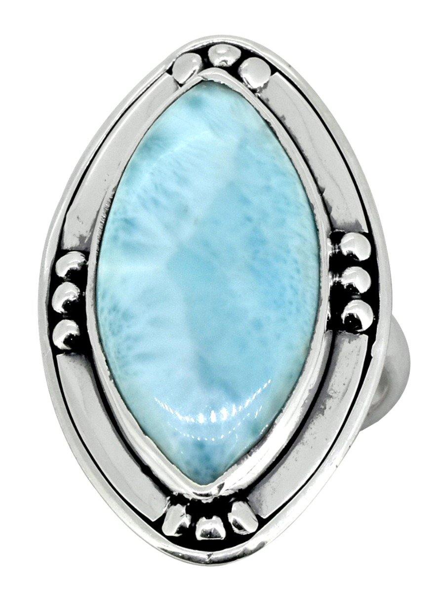 Natural Larimar Solid 925 Sterling Silver Ring Jewelry - YoTreasure