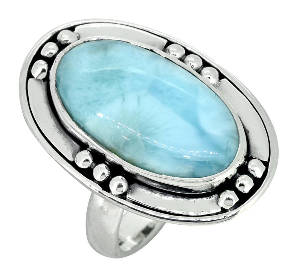 Natural Larimar Ring Solid 925 Sterling Silver Gemstone Jewelry - YoTreasure