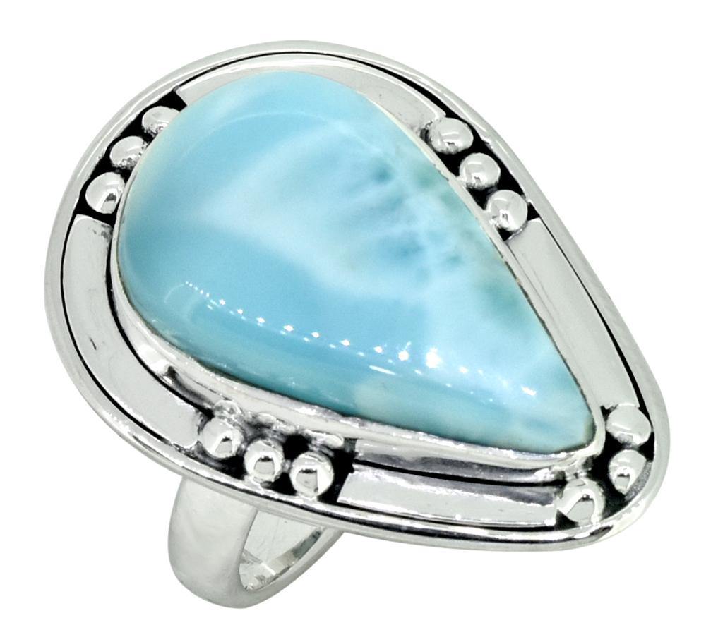 Natural Larimar Ring Solid 925 Sterling Silver Jewelry - YoTreasure