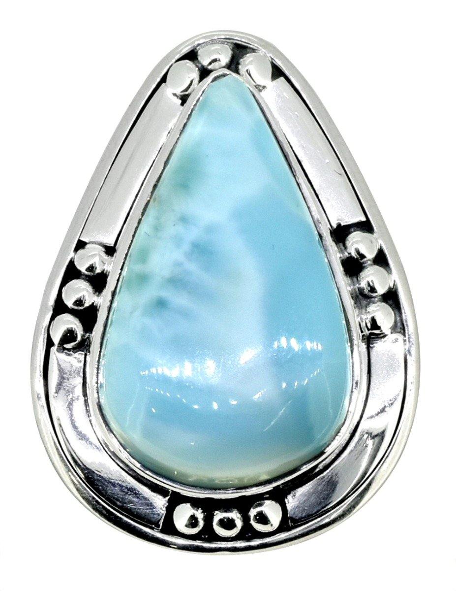 Natural Larimar Ring Solid 925 Sterling Silver Jewelry - YoTreasure