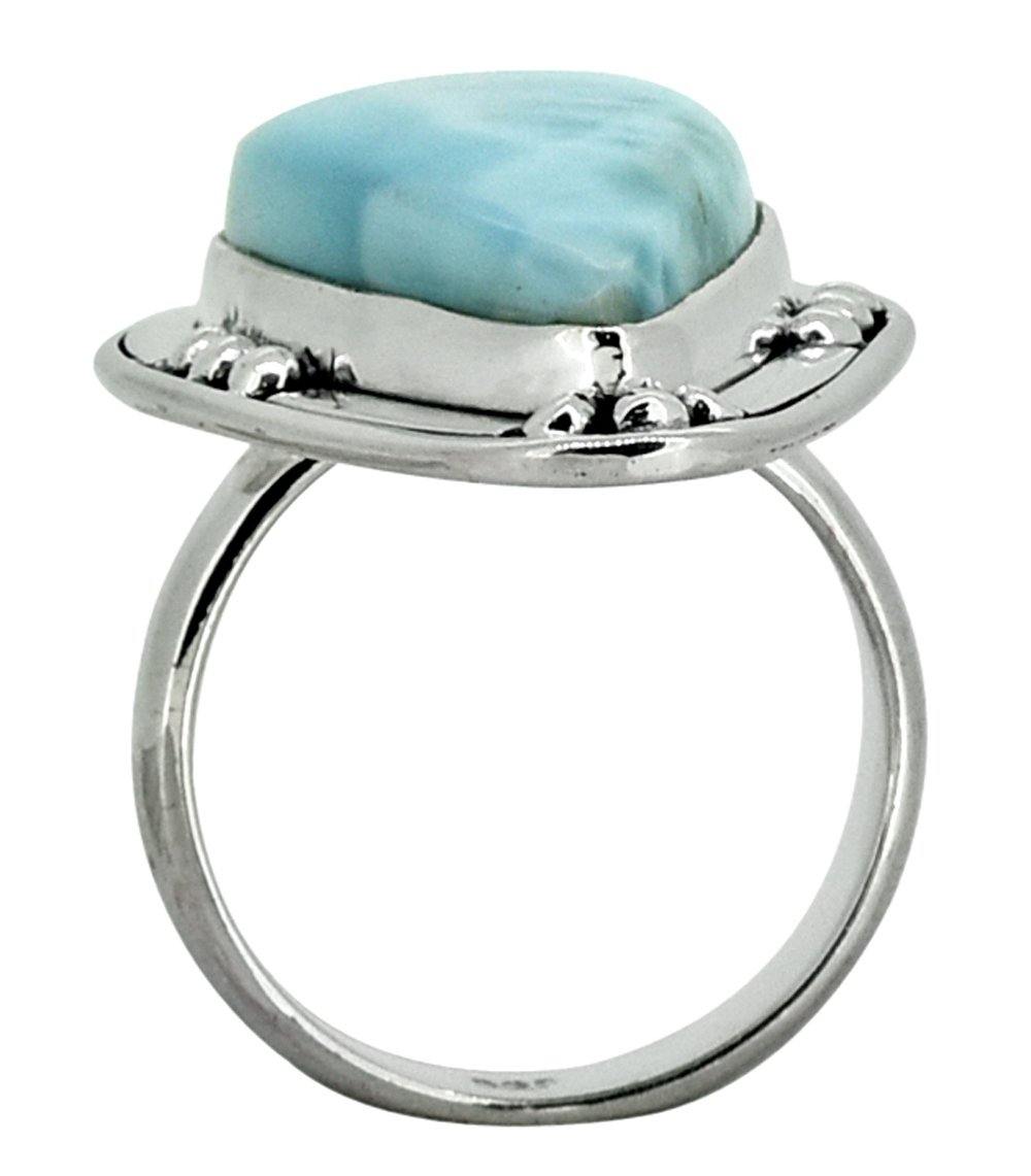 Natural Larimar Ring Solid 925 Sterling Silver Jewelry - YoTreasure