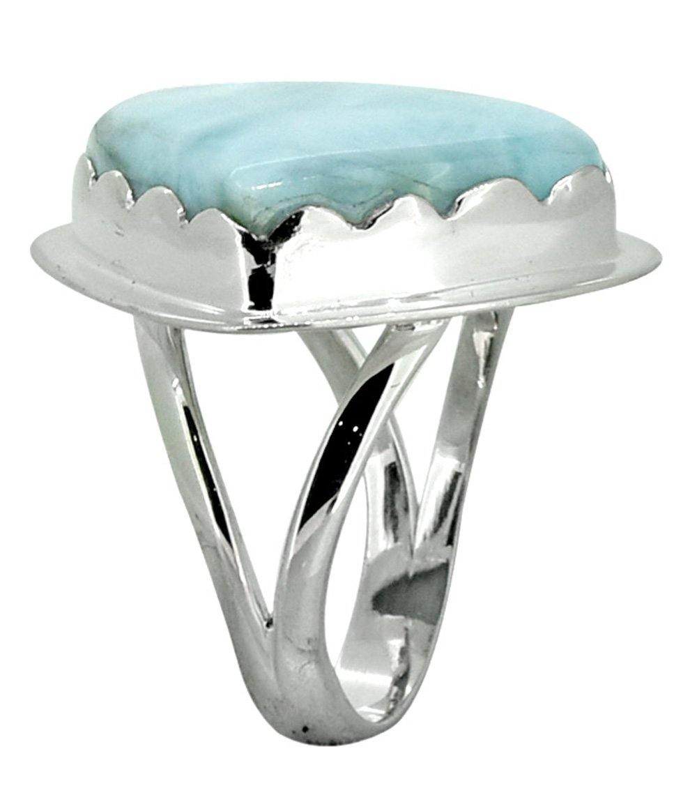 Natural Larimar Ring Solid 925 Sterling Silver Gemstone Jewelry - YoTreasure