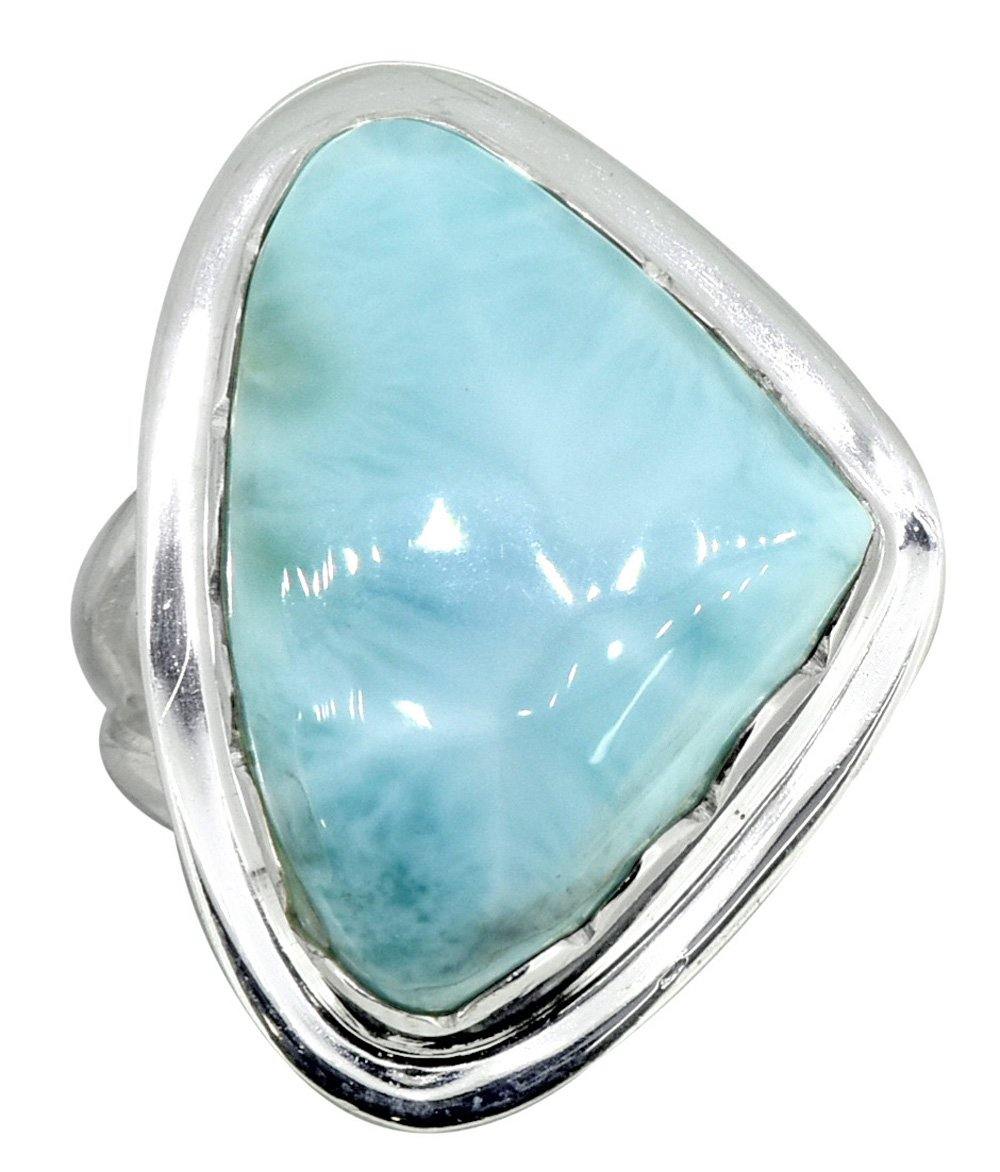 Natural Larimar Ring Solid 925 Sterling Silver Gemstone Jewelry - YoTreasure