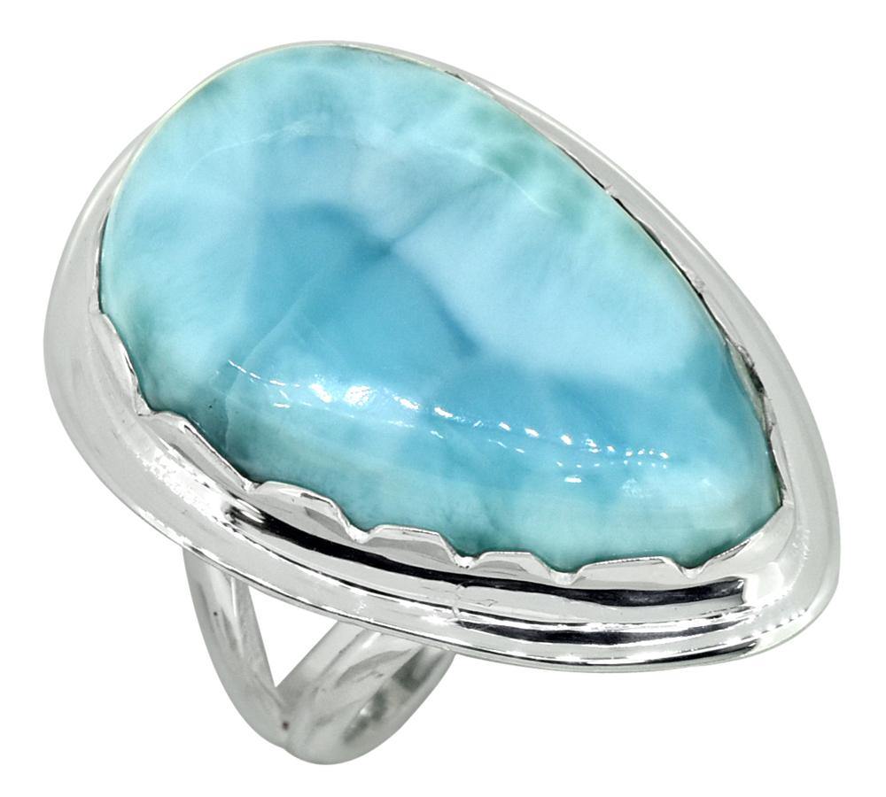 Natural Larimar Ring Solid 925 Sterling Silver Jewelry - YoTreasure