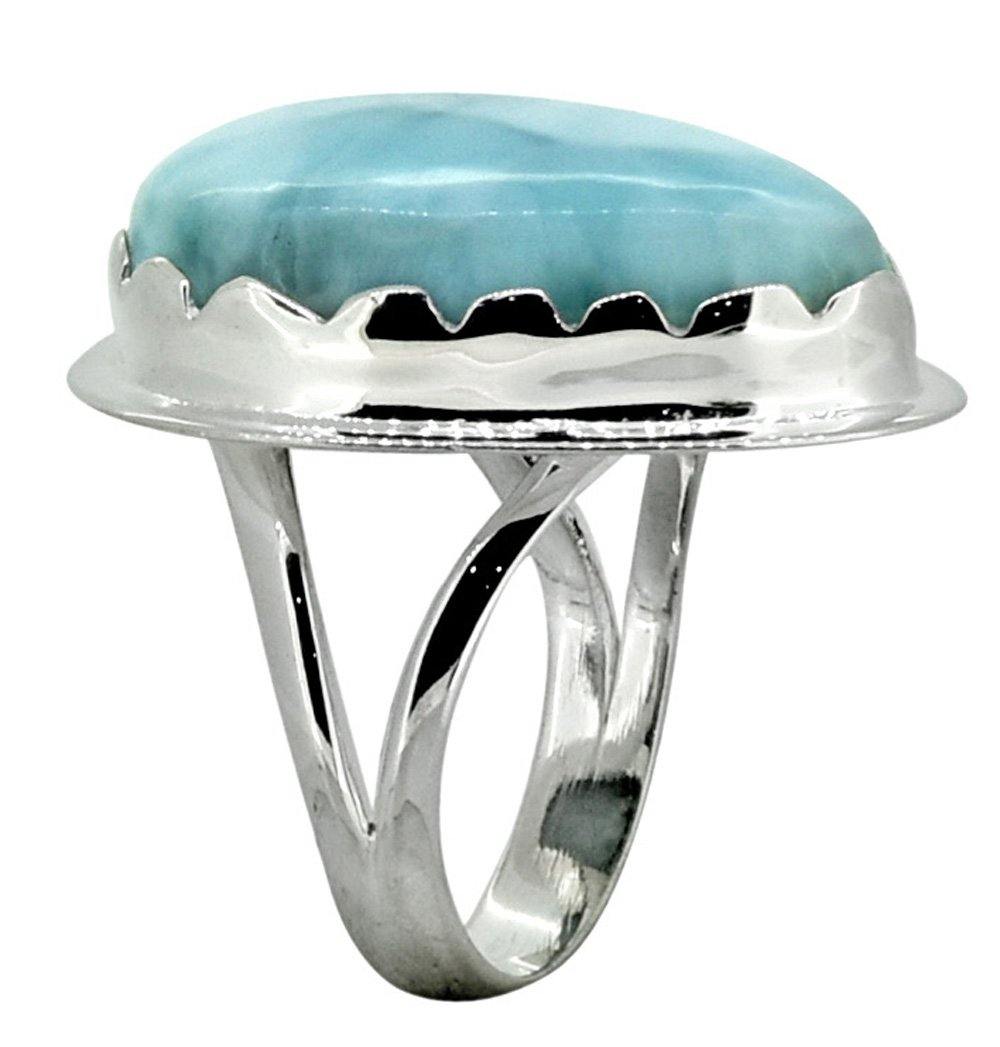 Natural Larimar Ring Solid 925 Sterling Silver Jewelry - YoTreasure