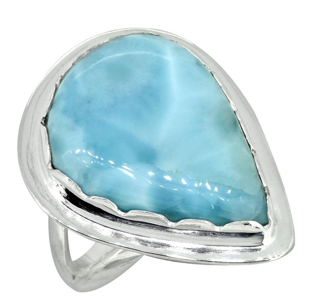 Natural Larimar Solid 925 Sterling Silver Ring Jewelry - YoTreasure