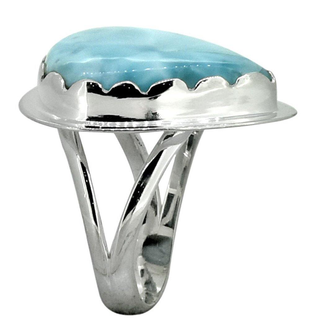 Natural Larimar Solid 925 Sterling Silver Ring Jewelry - YoTreasure