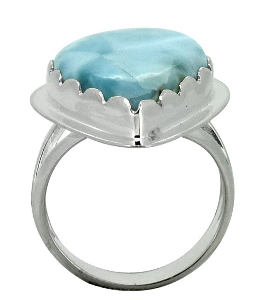 Natural Larimar Solid 925 Sterling Silver Ring Jewelry - YoTreasure