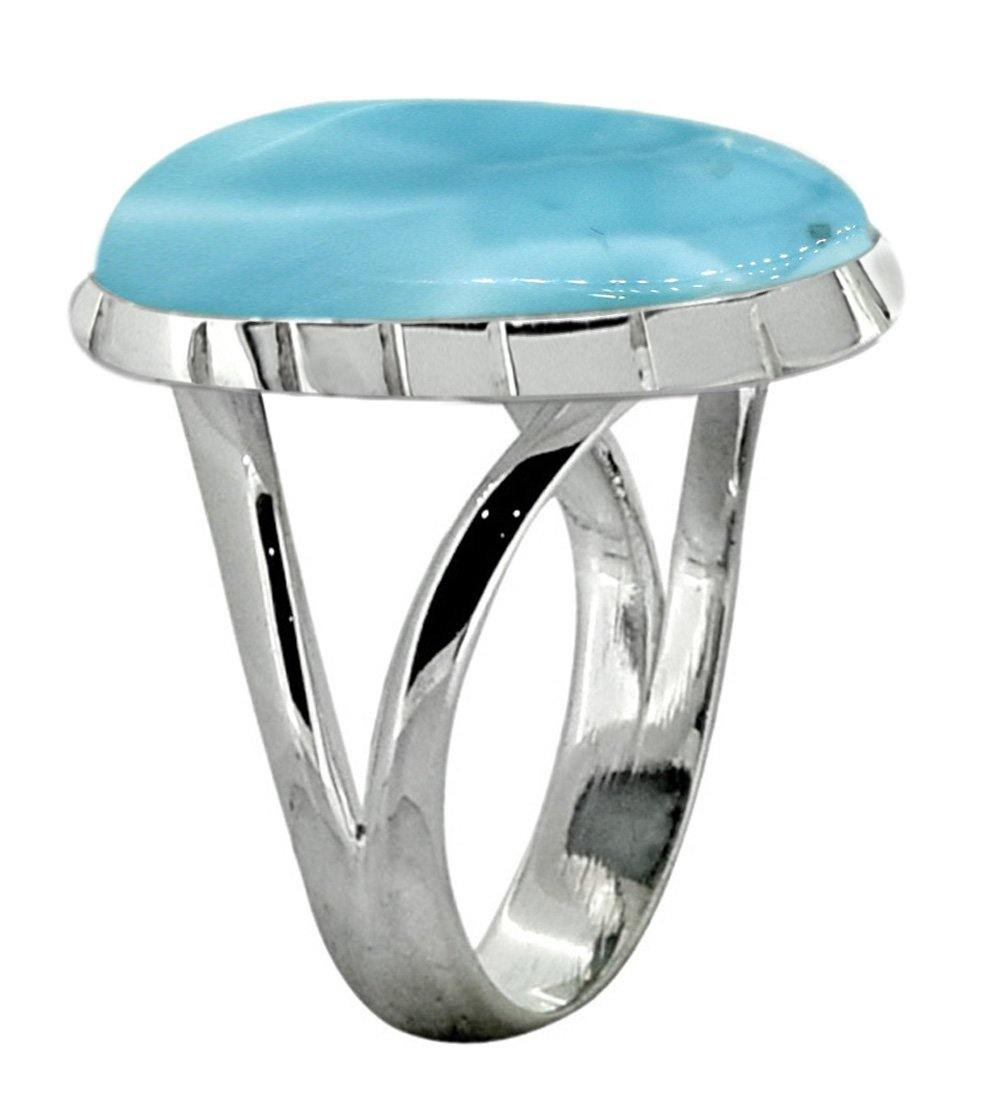 Blue Larimar Ring Solid 925 Sterling Silver Jewelry - YoTreasure